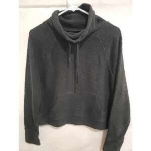 Aerie OFFLINE Women's Black Cowl Neck Sweatshirt M Textured Knit Kangaroo Pocket